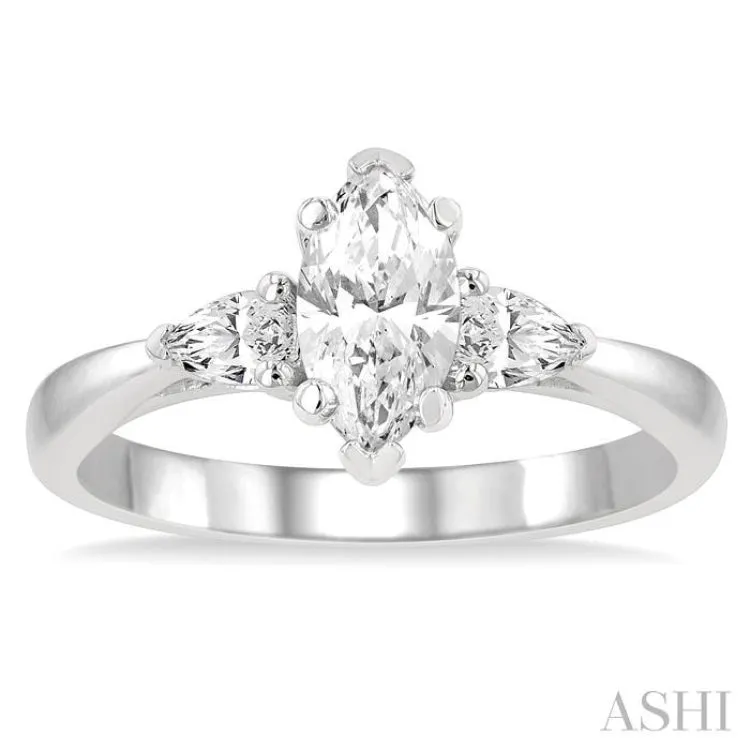 3/4 ctw Tri-Mount Diamond Engagement Ring With 1/2 ctw Marquise Cut Center Stone in 14K White Gold