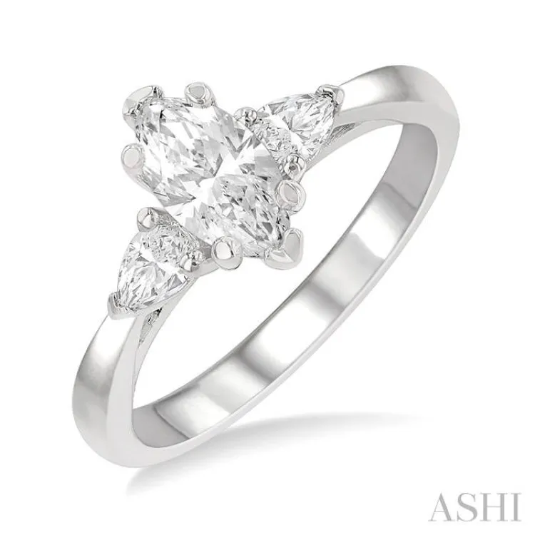 3/4 ctw Tri-Mount Diamond Engagement Ring With 1/2 ctw Marquise Cut Center Stone in 14K White Gold