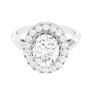 4.75 CT Vintage Style Oval Simulated Diamond Halo Engagement Ring