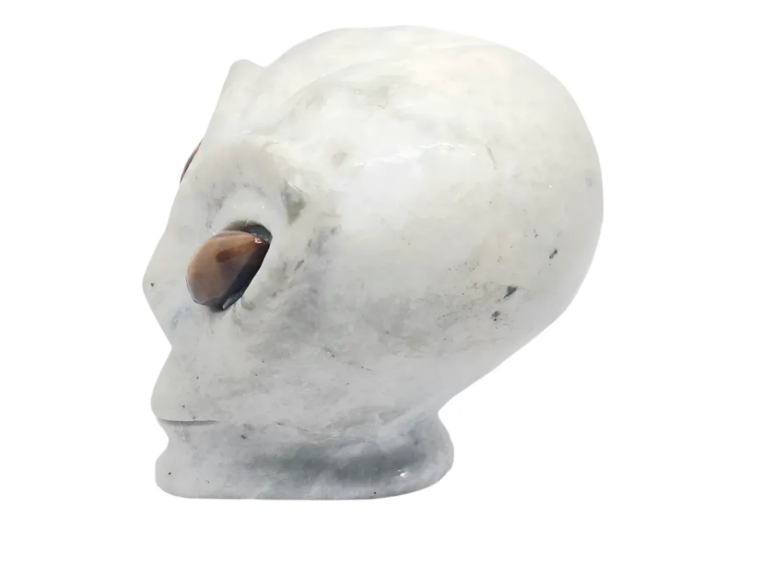 551G White Jade Crystal Alien Head with Tiger Eye Eyes