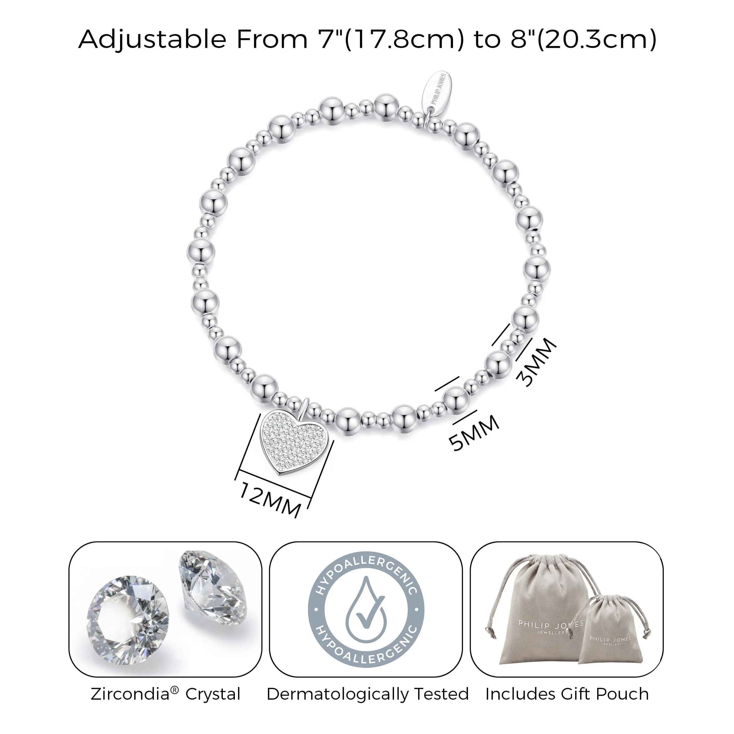 60th Birthday Heart Charm Stretch Bracelet with Quote Gift Box