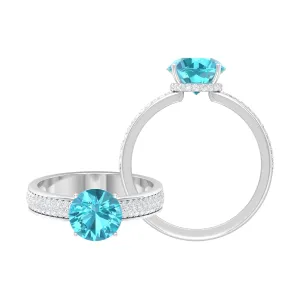 8 MM Round Shape Swiss Blue Topaz with Moissanite