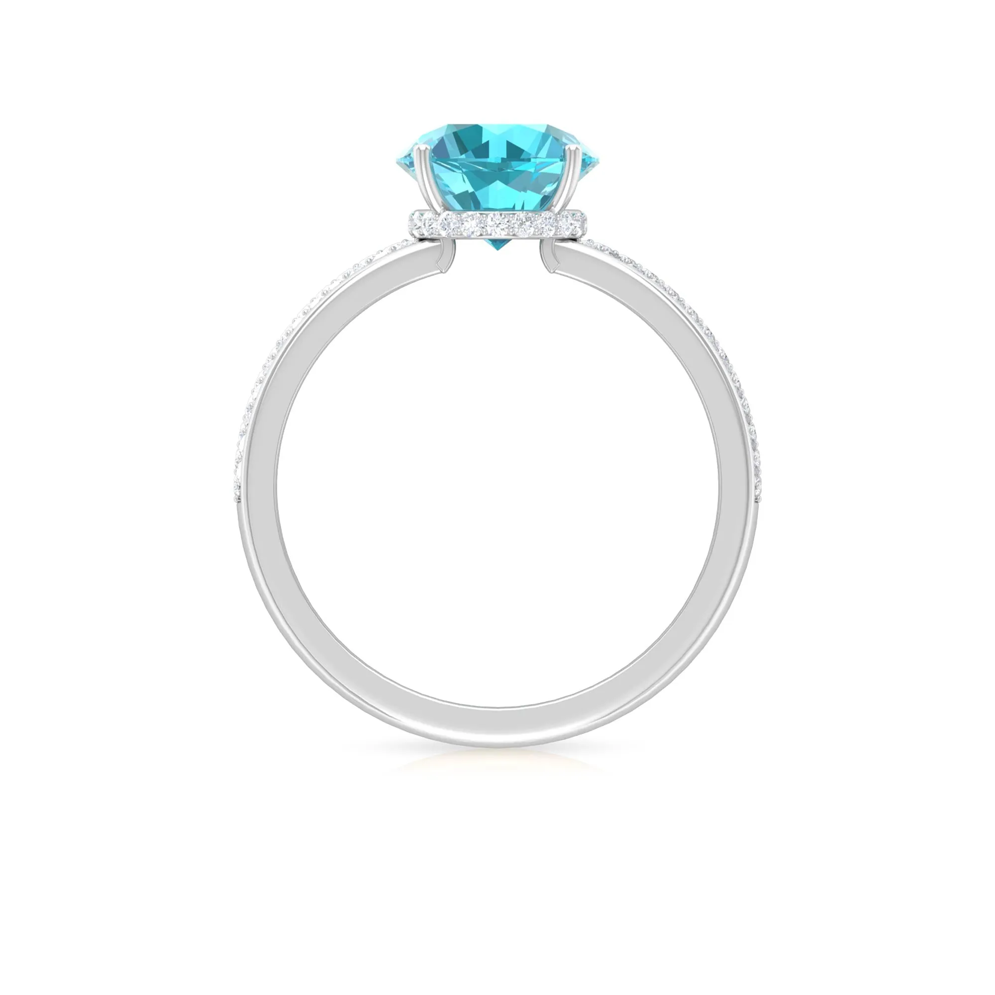 8 MM Round Shape Swiss Blue Topaz with Moissanite