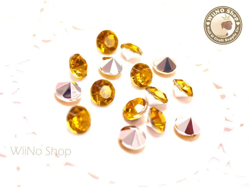 8mm Yellow Topaz Round Diamond Style 3D Point Back Acrylic Rhinestone - 15 pcs