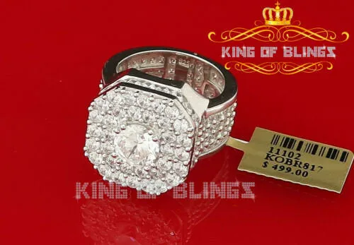 925 Steling Silver White 16.00ct Cubic Zirconia Wide Octagon Men's Ring Size 9.5