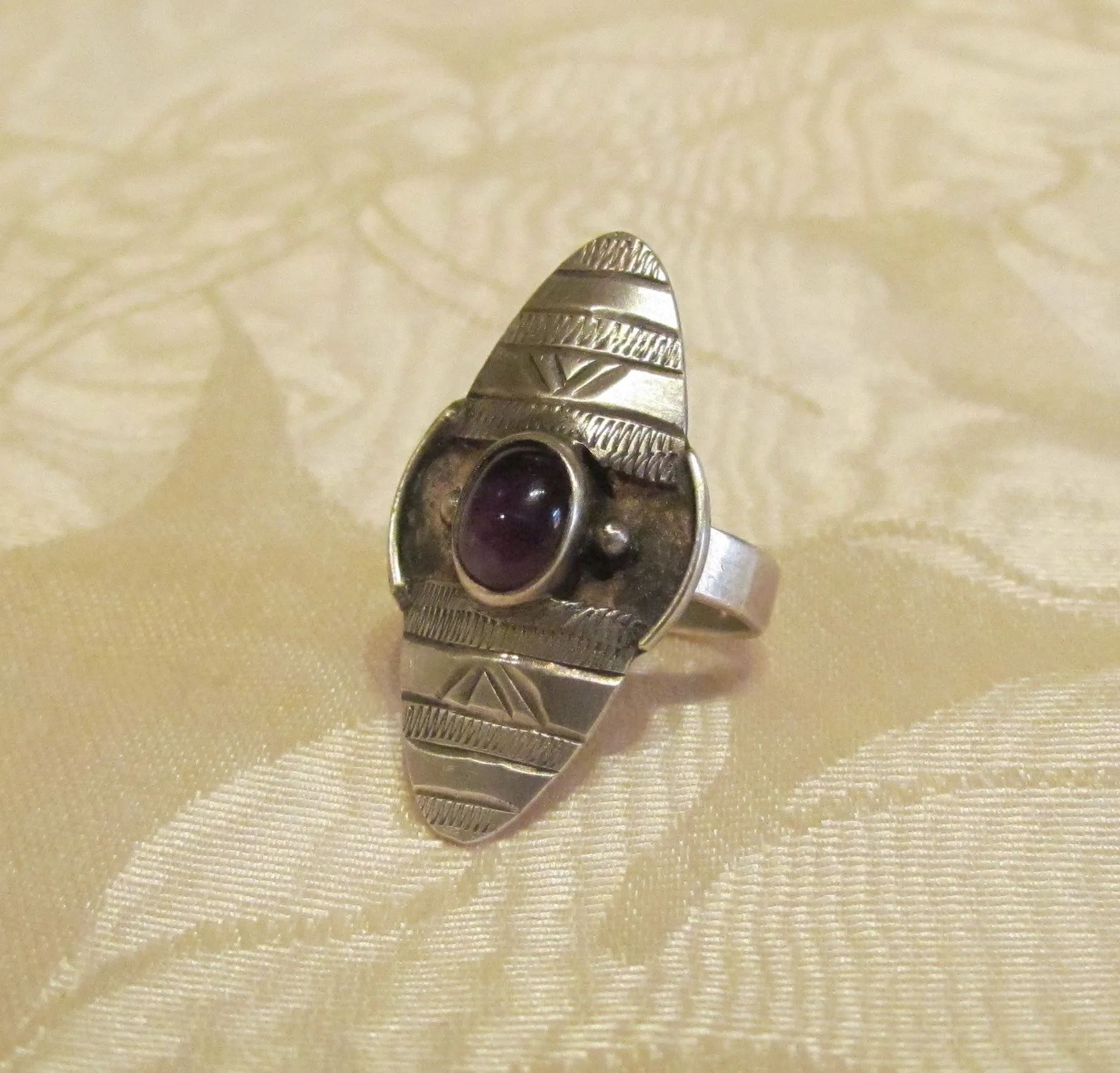 925 Sterling Silver Amethyst Ring Size Vintage India Style 6 1/2