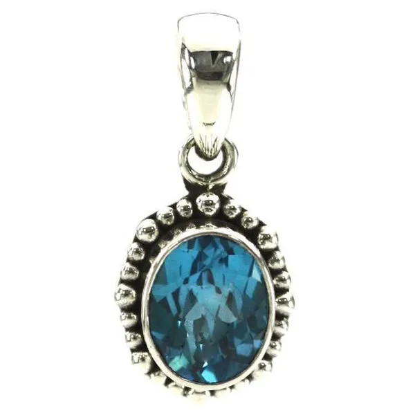 925 Sterling Silver Bali Oval Swiss Blue Topaz Pendant