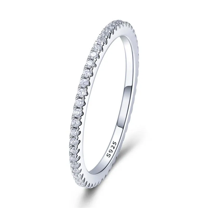 925 Sterling Silver CZ Simulated Diamond Stackable Ring Platinum Plated Eternity Bands for Women