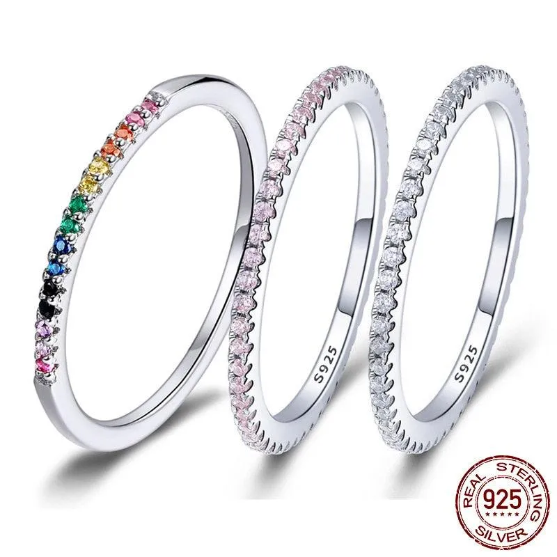 925 Sterling Silver CZ Simulated Diamond Stackable Ring Platinum Plated Eternity Bands for Women