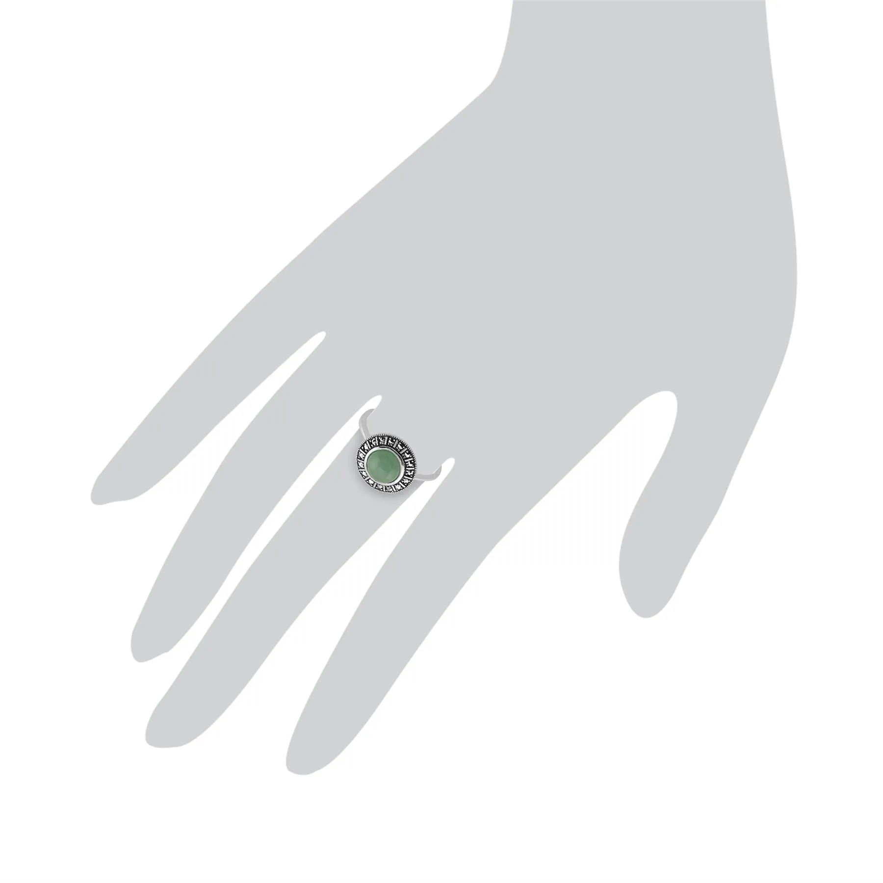 925 Sterlingsilber Kunst Deko 1.44ct Karat gefärbt grüner Jade & Markasit Ring