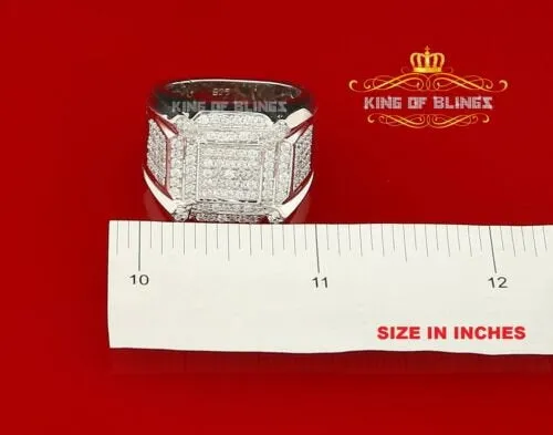 925 White Silver Cubic Zirconia 3.50ct Men's Adjustable Ring From Size 10 to 12