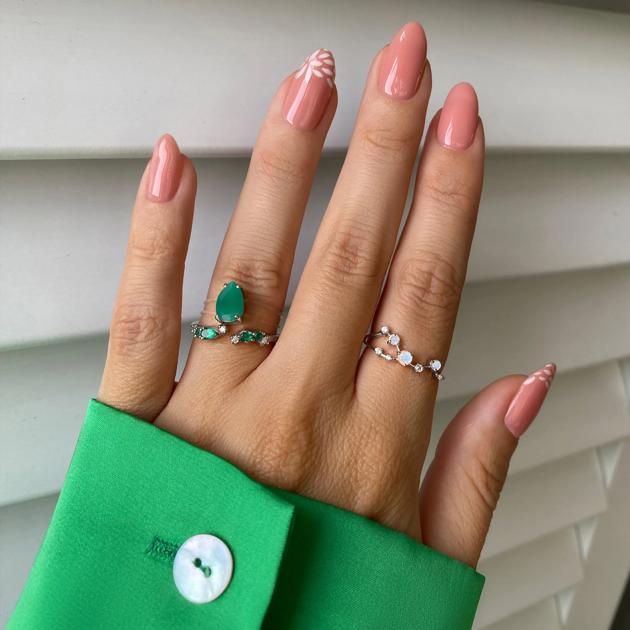 Adjustable Green Onyx Ring Flourish - May Birthstone