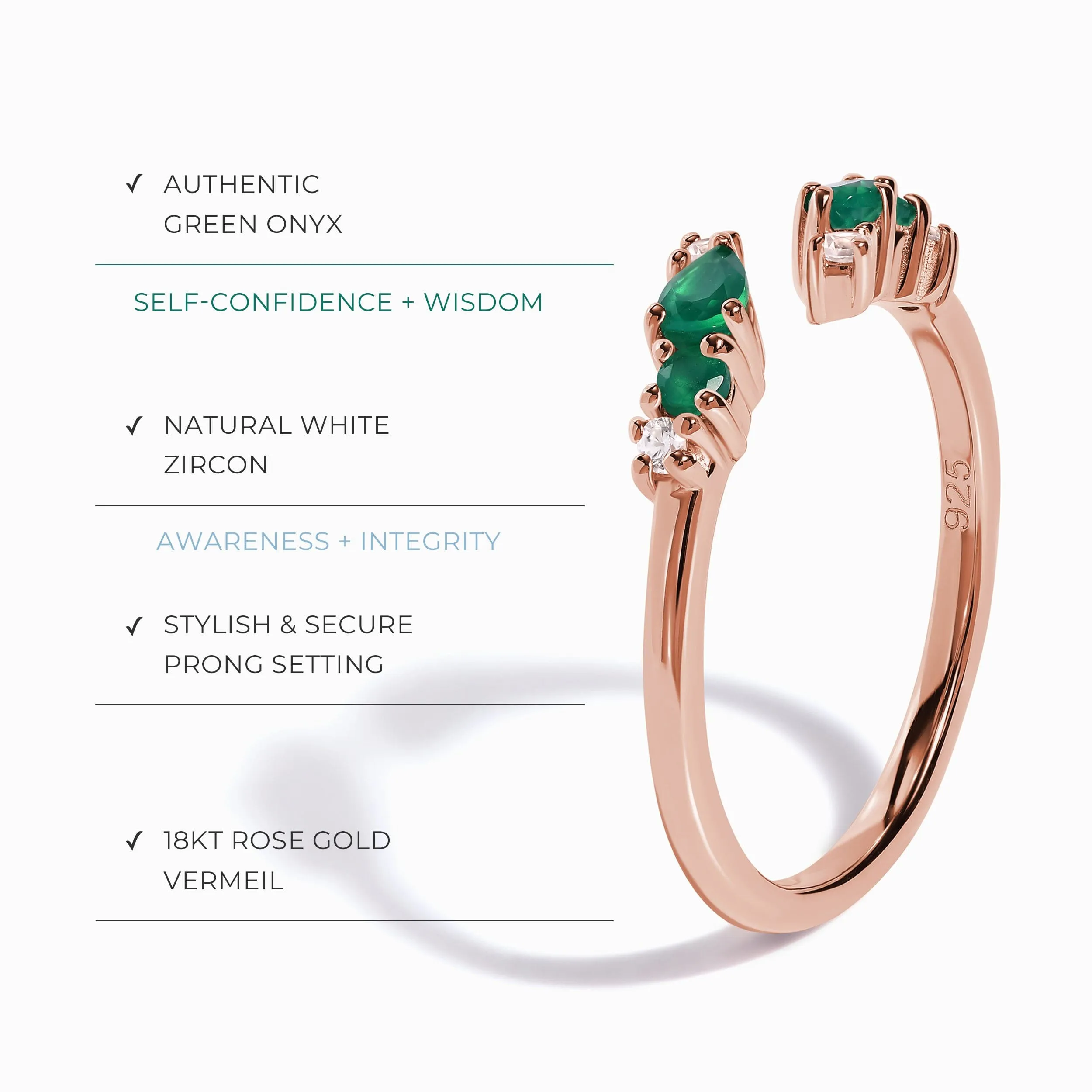 Adjustable Green Onyx Ring Flourish - May Birthstone