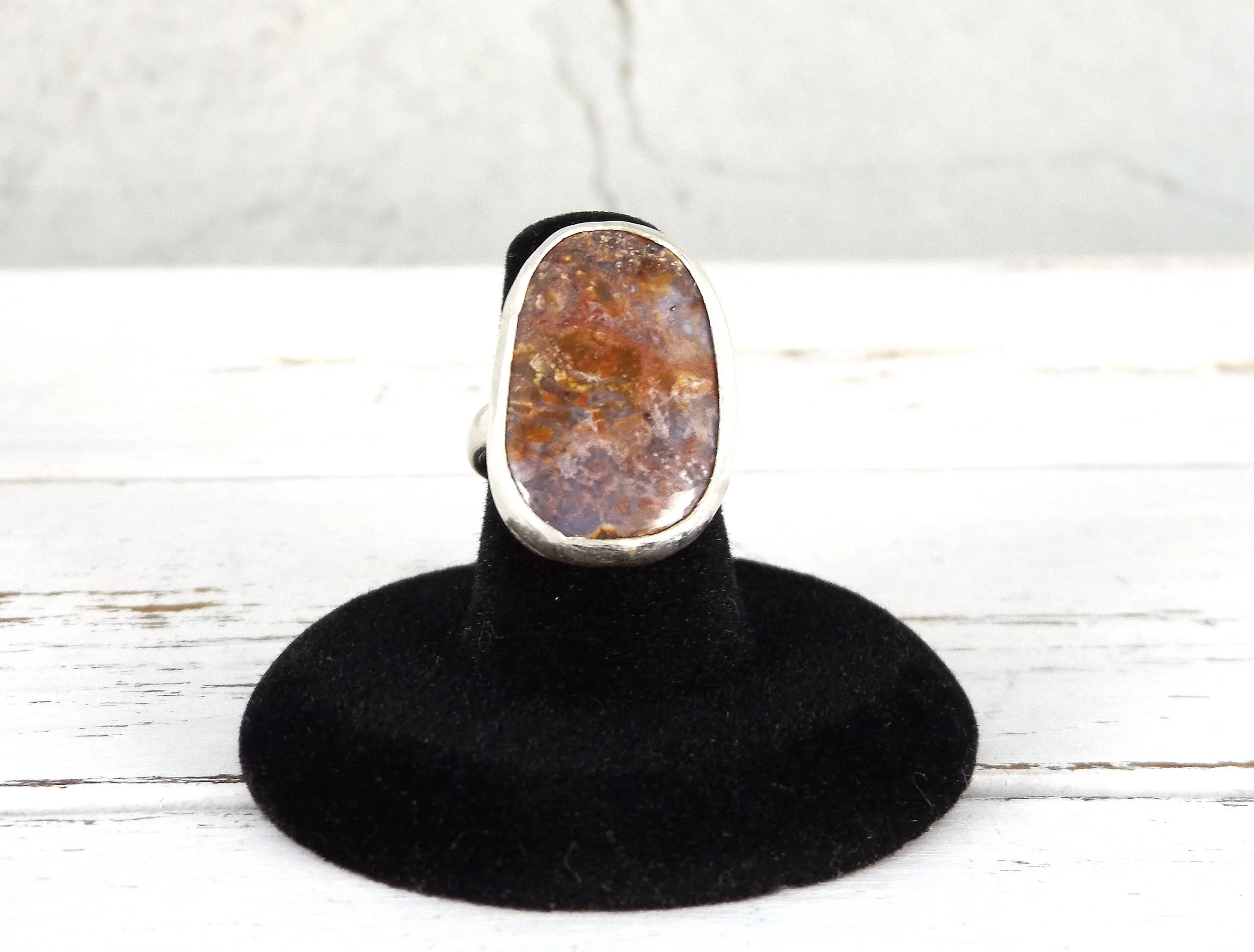 Adjustable Sterling Silver and Purple Sage Agate Ring