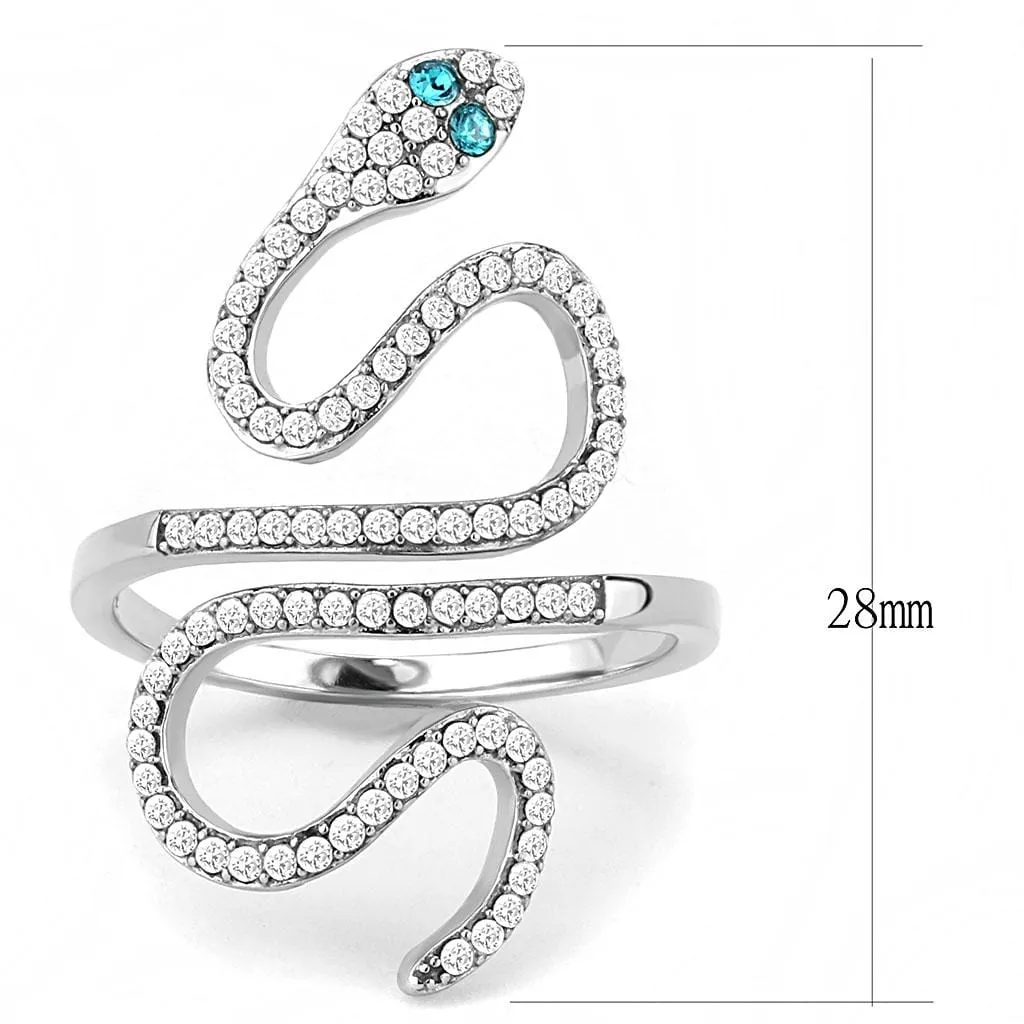 Alamode High polished (no plating) Stainless Steel Ring with Top Grade Crystal in Blue Zircon