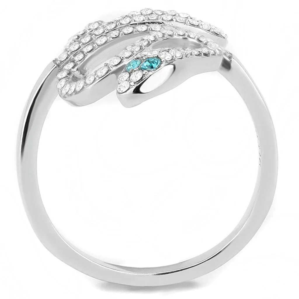 Alamode High polished (no plating) Stainless Steel Ring with Top Grade Crystal in Blue Zircon