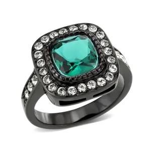 Alamode IP Black (Ion Plating) Stainless Steel Ring with Synthetic in Blue Zircon