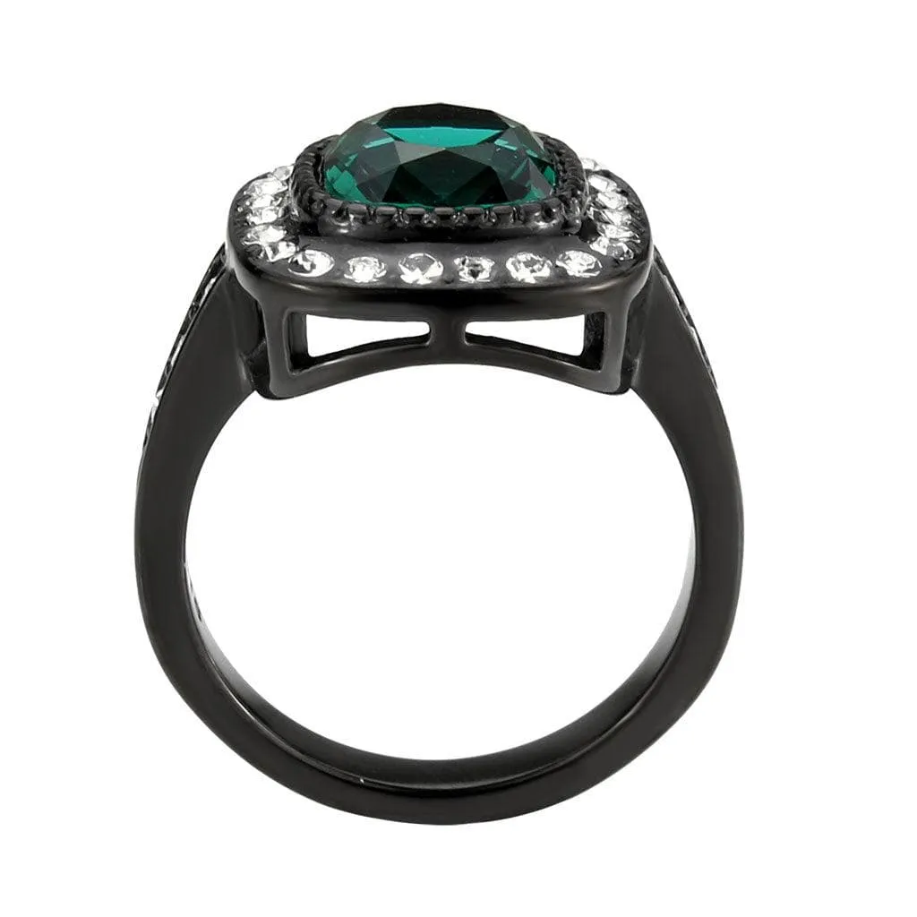 Alamode IP Black (Ion Plating) Stainless Steel Ring with Synthetic in Blue Zircon