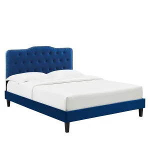 Amber Performance Velvet Queen Platform Bed By Modway - MOD-6777 - Navy