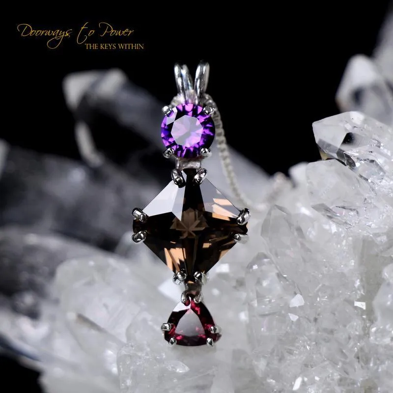 Amethyst Smoky Quartz Garnet Mini Magician Stone Pendant