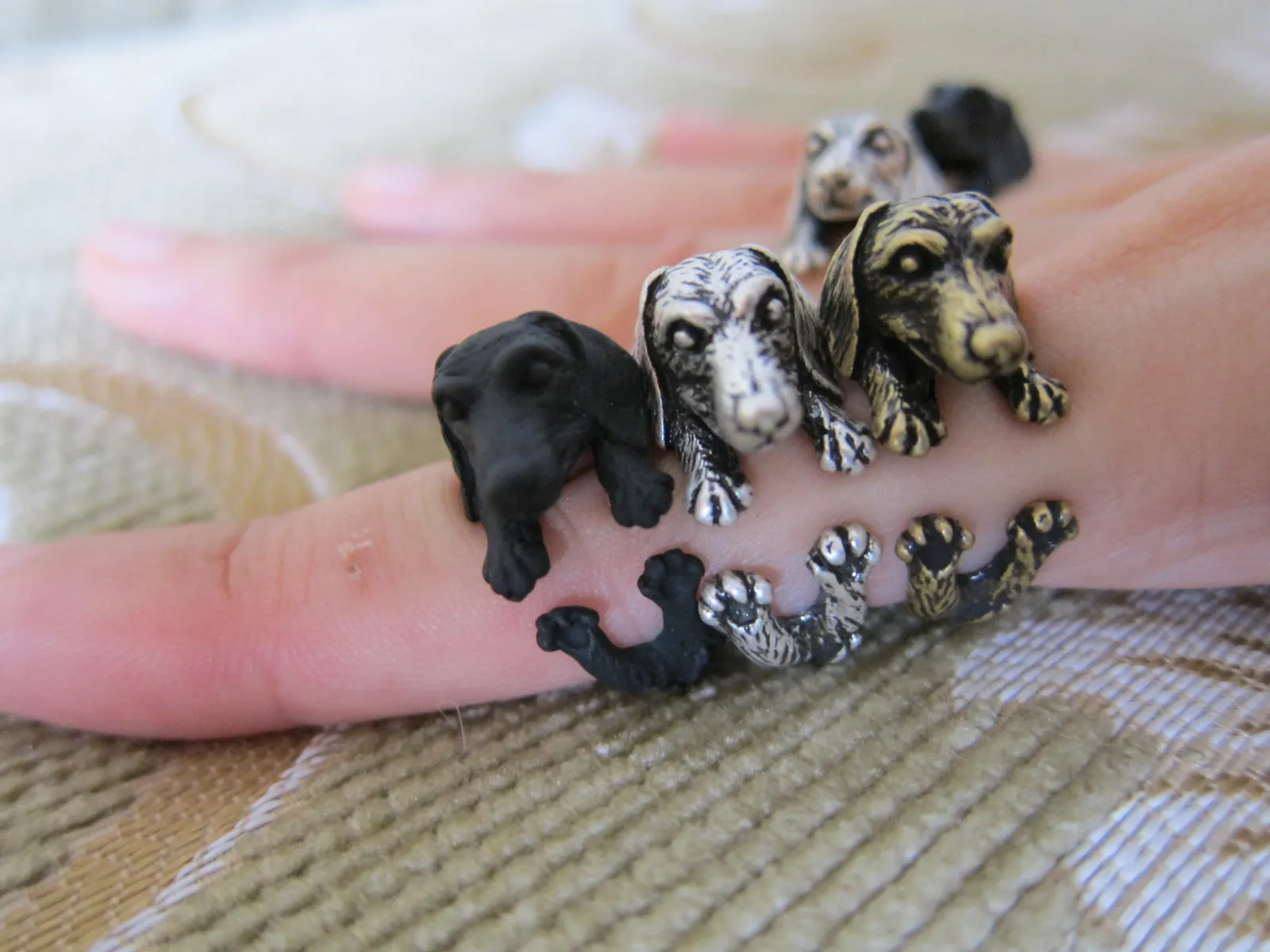 Animal Dachshund Dog Ring; Animal Wrap Ring; Puppy Dog Ring; Adjustable Puppy Dog Ring;