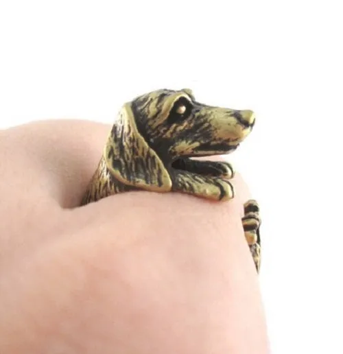 Animal Dachshund Dog Ring; Animal Wrap Ring; Puppy Dog Ring; Adjustable Puppy Dog Ring;