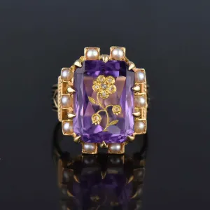 Antique Rose of Sharon Amethyst Diamond Ring