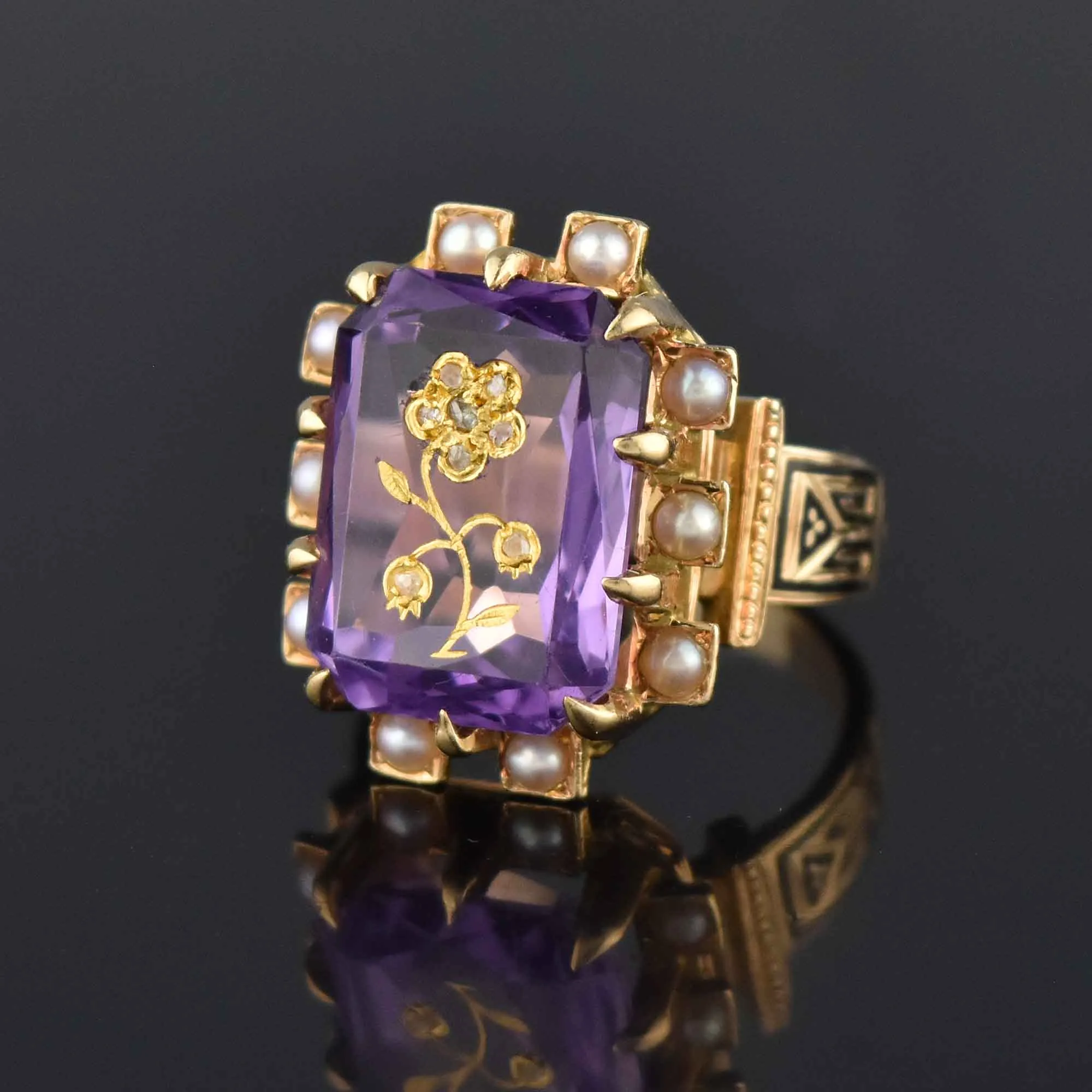 Antique Rose of Sharon Amethyst Diamond Ring