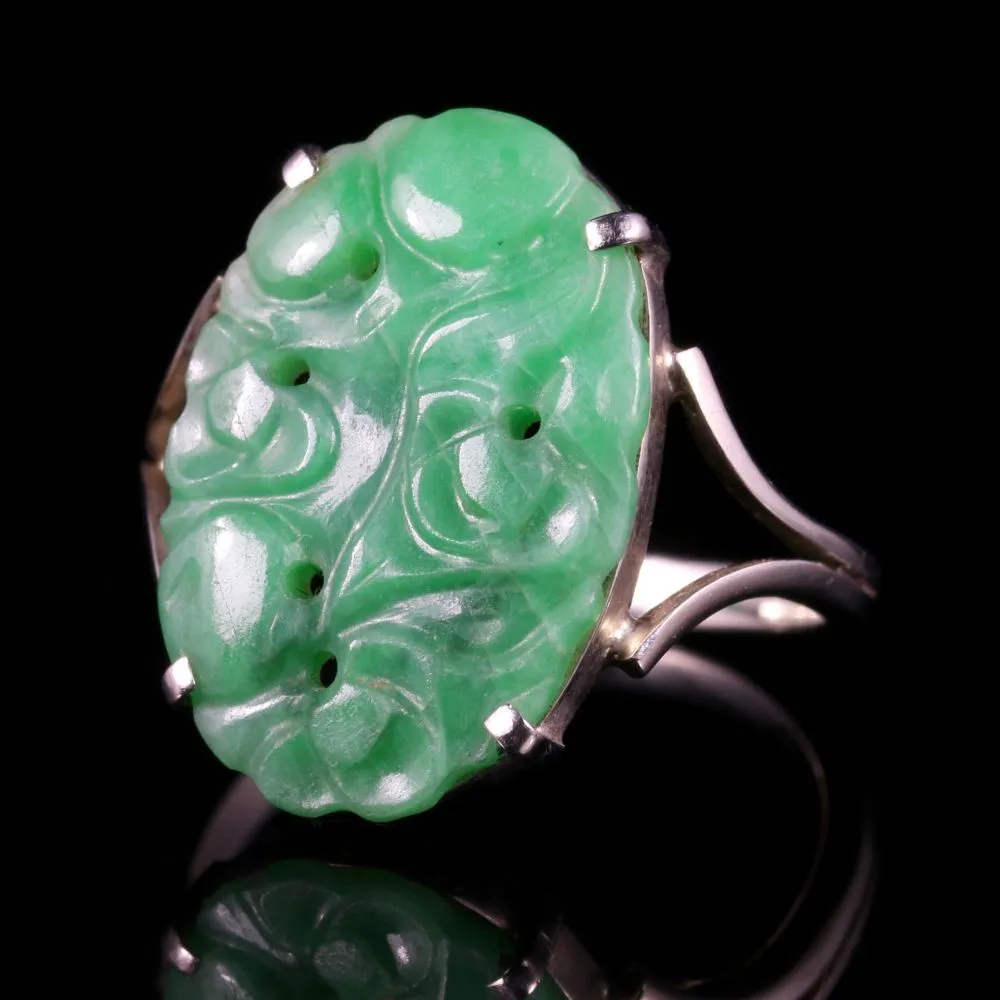 Antique Victorian Jade Ring Hand Carved Circa 1900