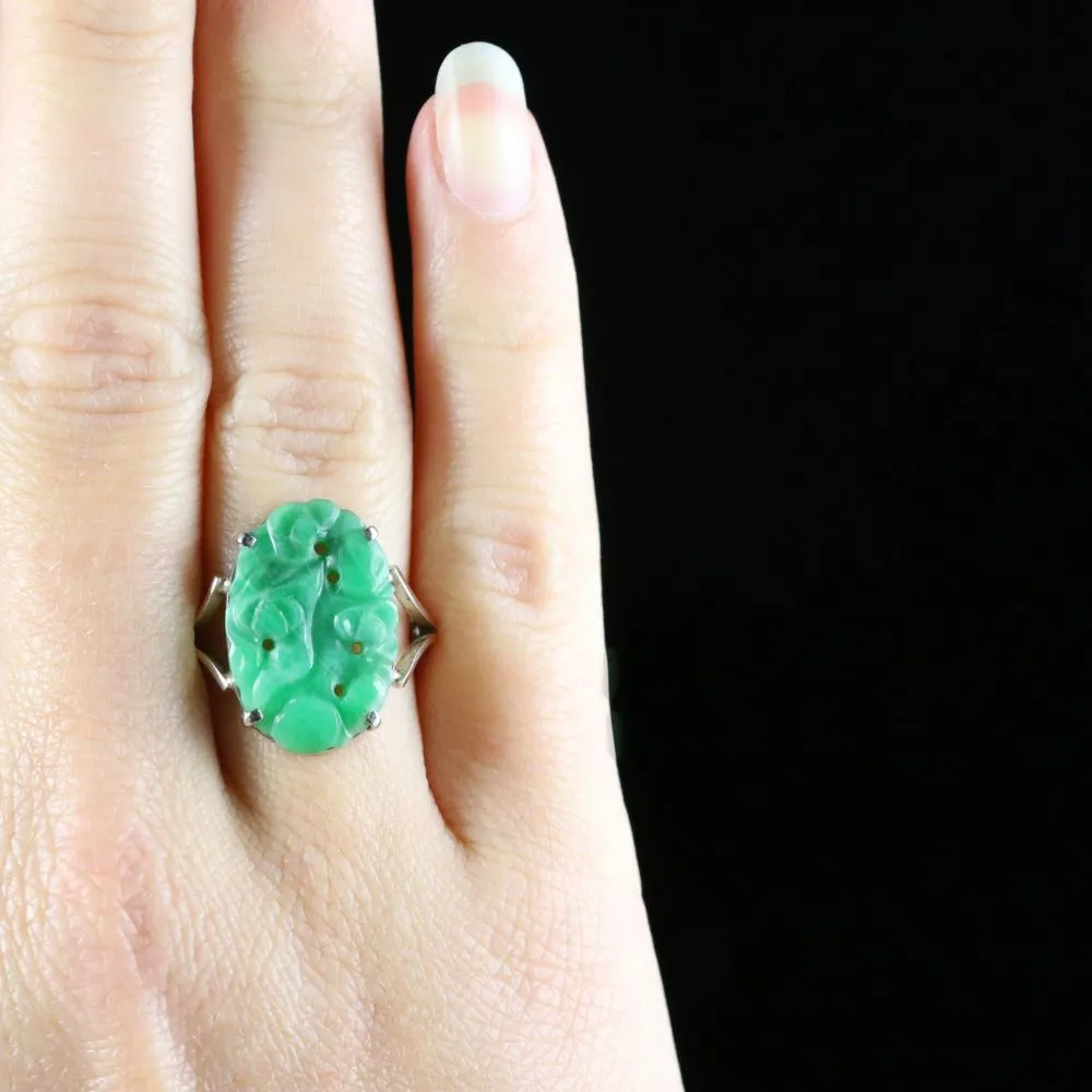 Antique Victorian Jade Ring Hand Carved Circa 1900