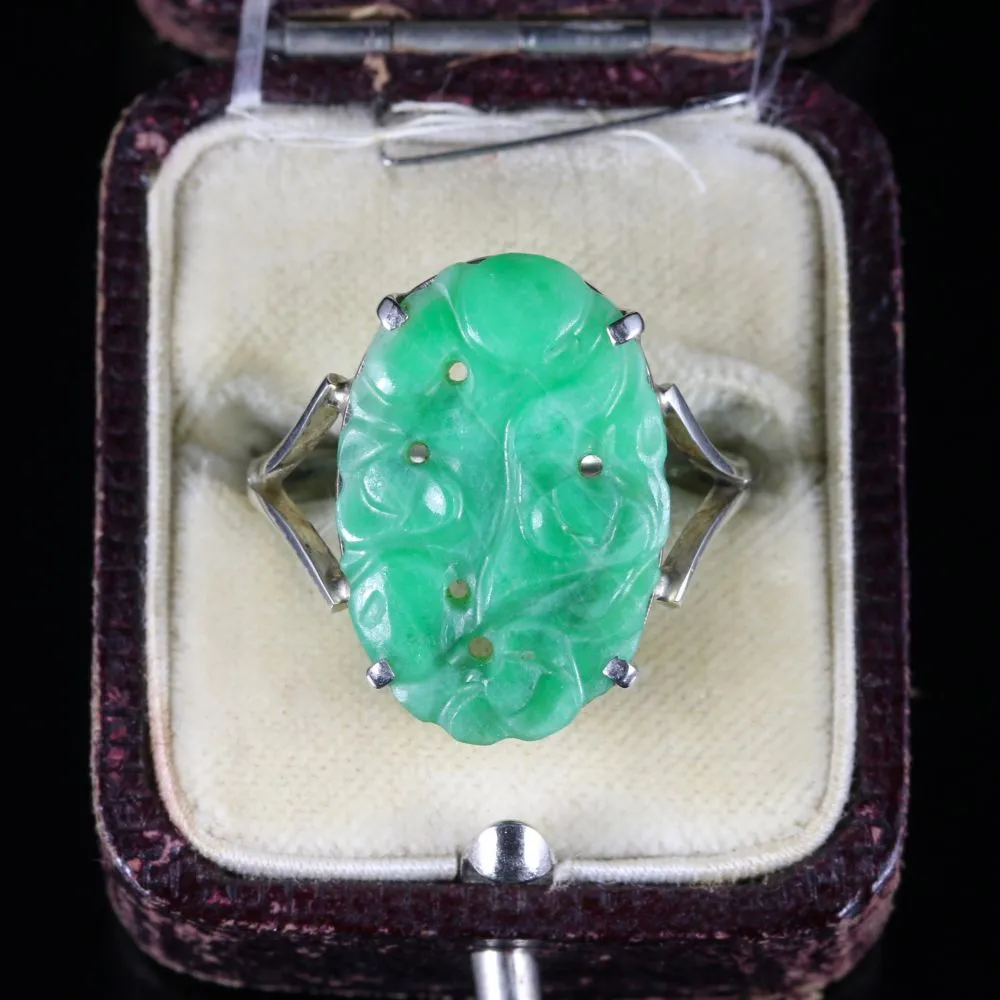 Antique Victorian Jade Ring Hand Carved Circa 1900