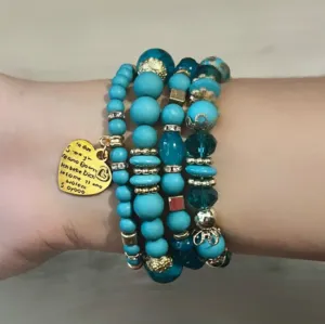 Aqua & Gold Beaded Bracelet Set