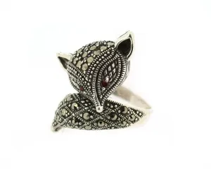 Art Deco Fox Ring Silver Marcasite