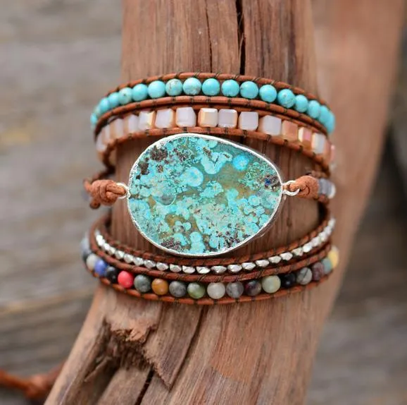 Azurea Gilded Turquoise Stone Wrap Bracelet