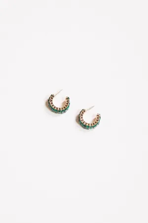 Baguette Jewel Mini Hoops in Emerald