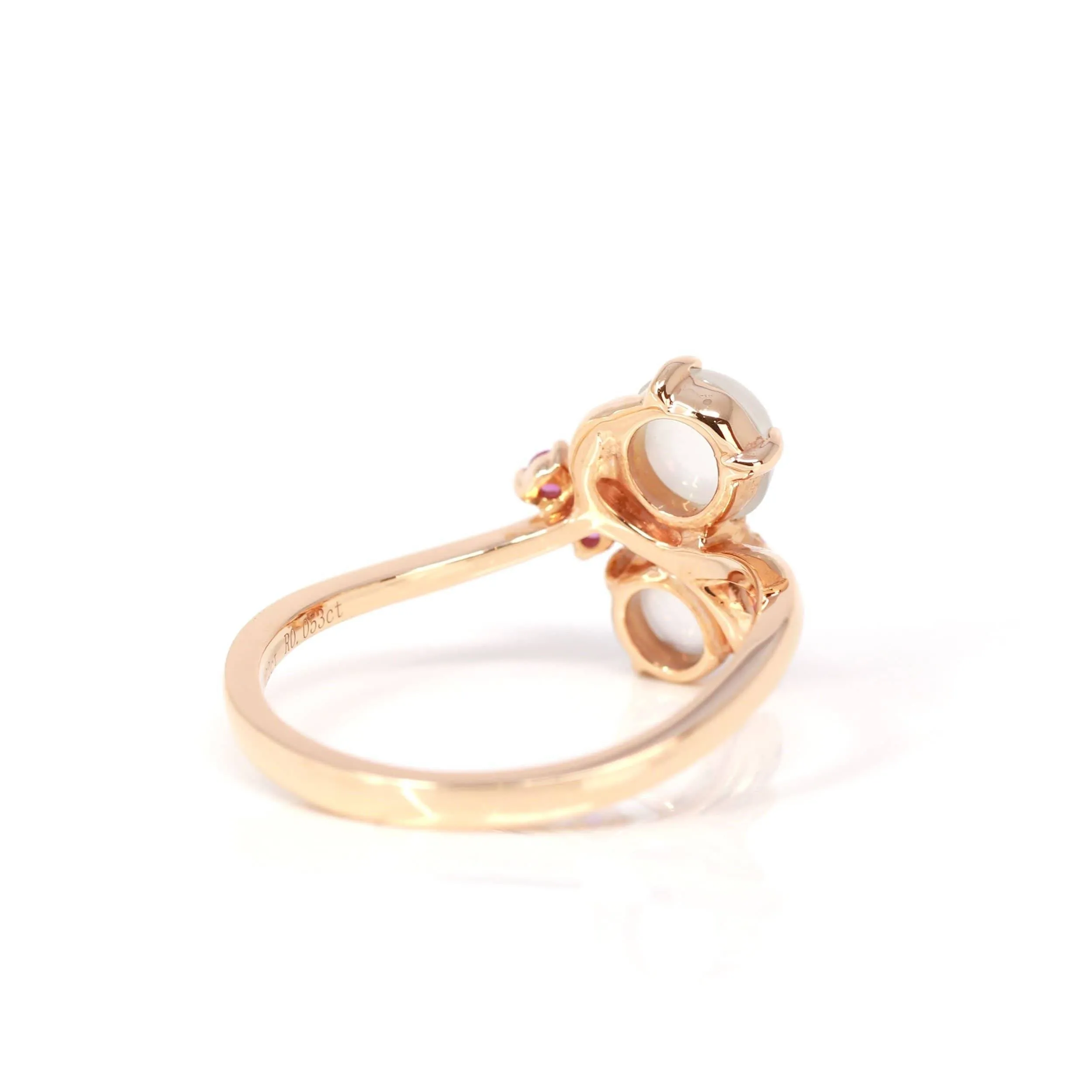 Baikalla™ "Amelie" 18k Rose Gold Natural Ice Jadeite Engagement Ring With Diamonds