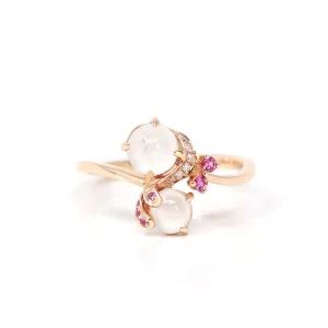 Baikalla™ "Amelie" 18k Rose Gold Natural Ice Jadeite Engagement Ring With Diamonds