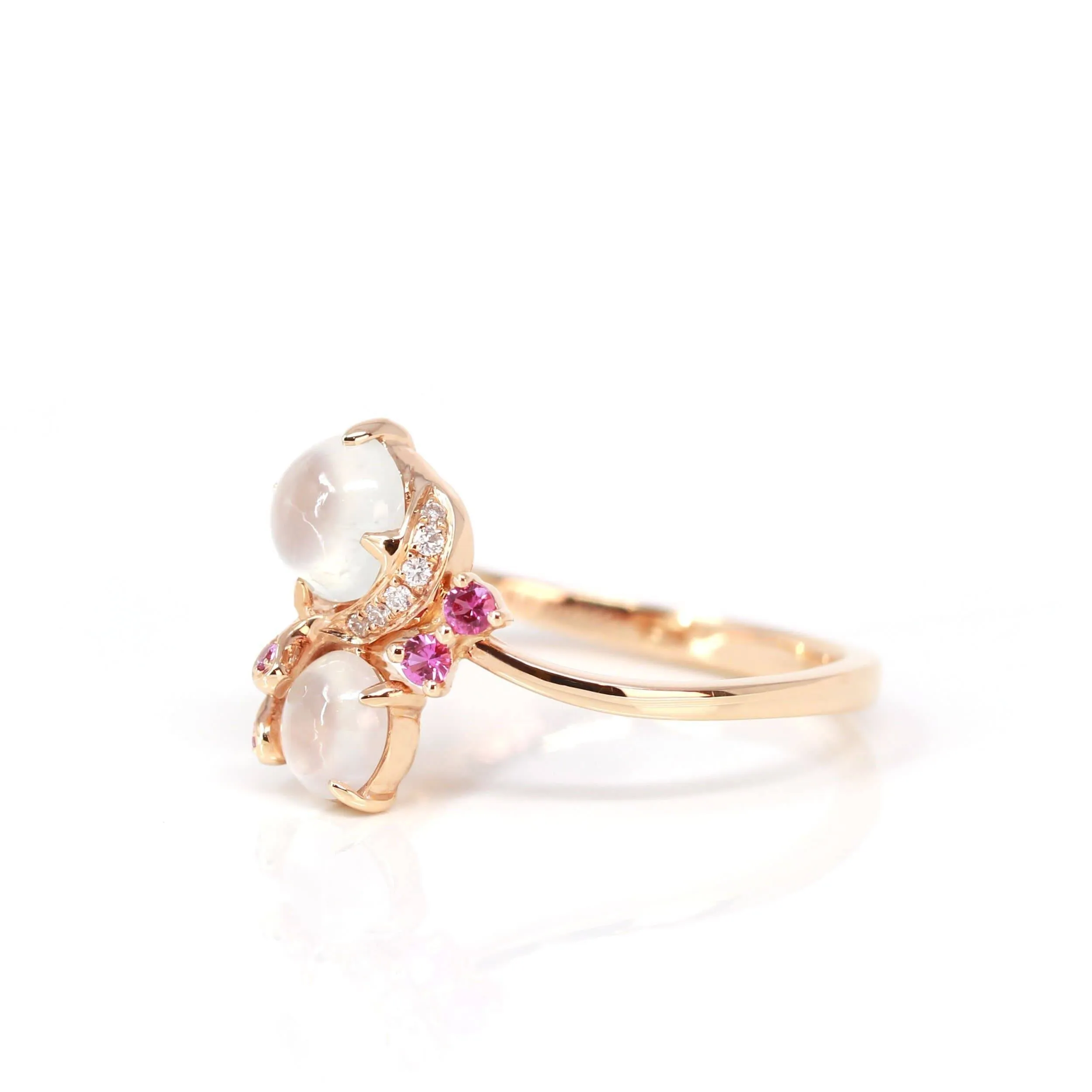 Baikalla™ "Amelie" 18k Rose Gold Natural Ice Jadeite Engagement Ring With Diamonds