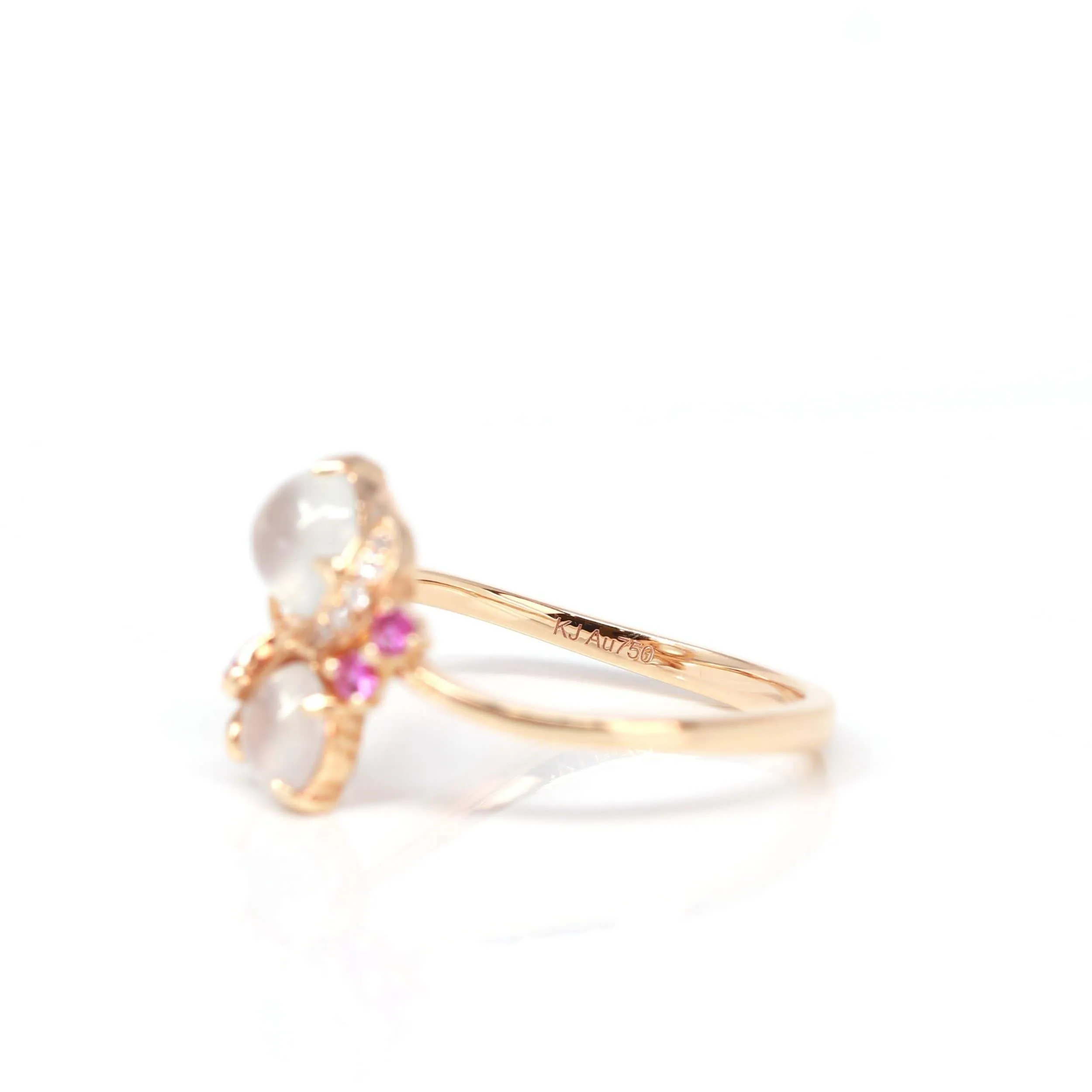 Baikalla™ "Amelie" 18k Rose Gold Natural Ice Jadeite Engagement Ring With Diamonds