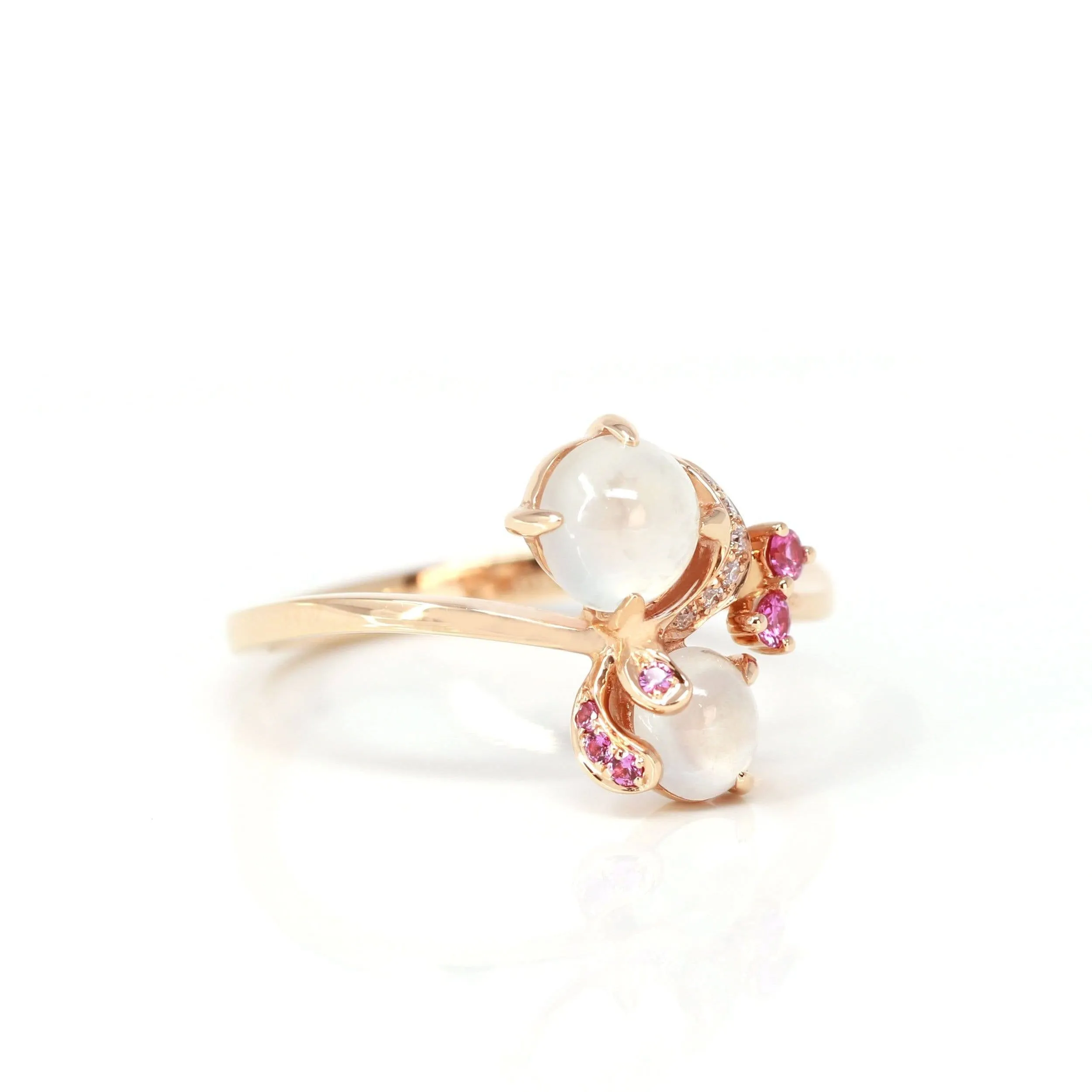 Baikalla™ "Amelie" 18k Rose Gold Natural Ice Jadeite Engagement Ring With Diamonds