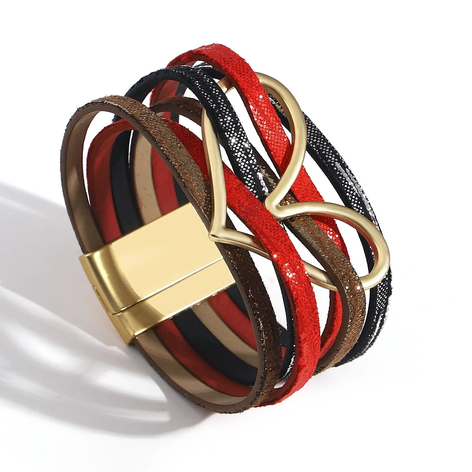 'Big Heart' Charm Cuff Bracelet - black red