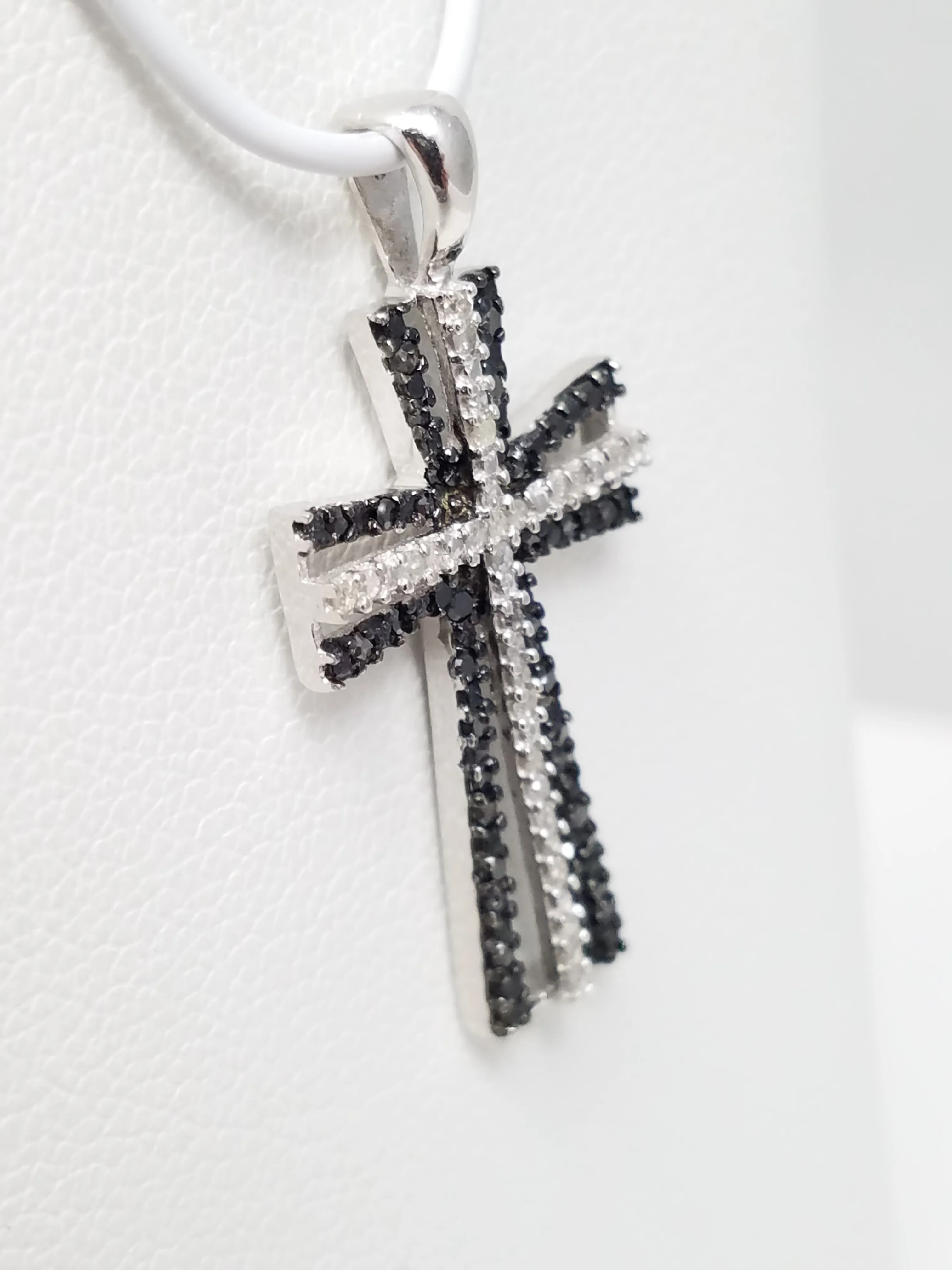 Black & White Diamond 10k White Gold Cross Pendant