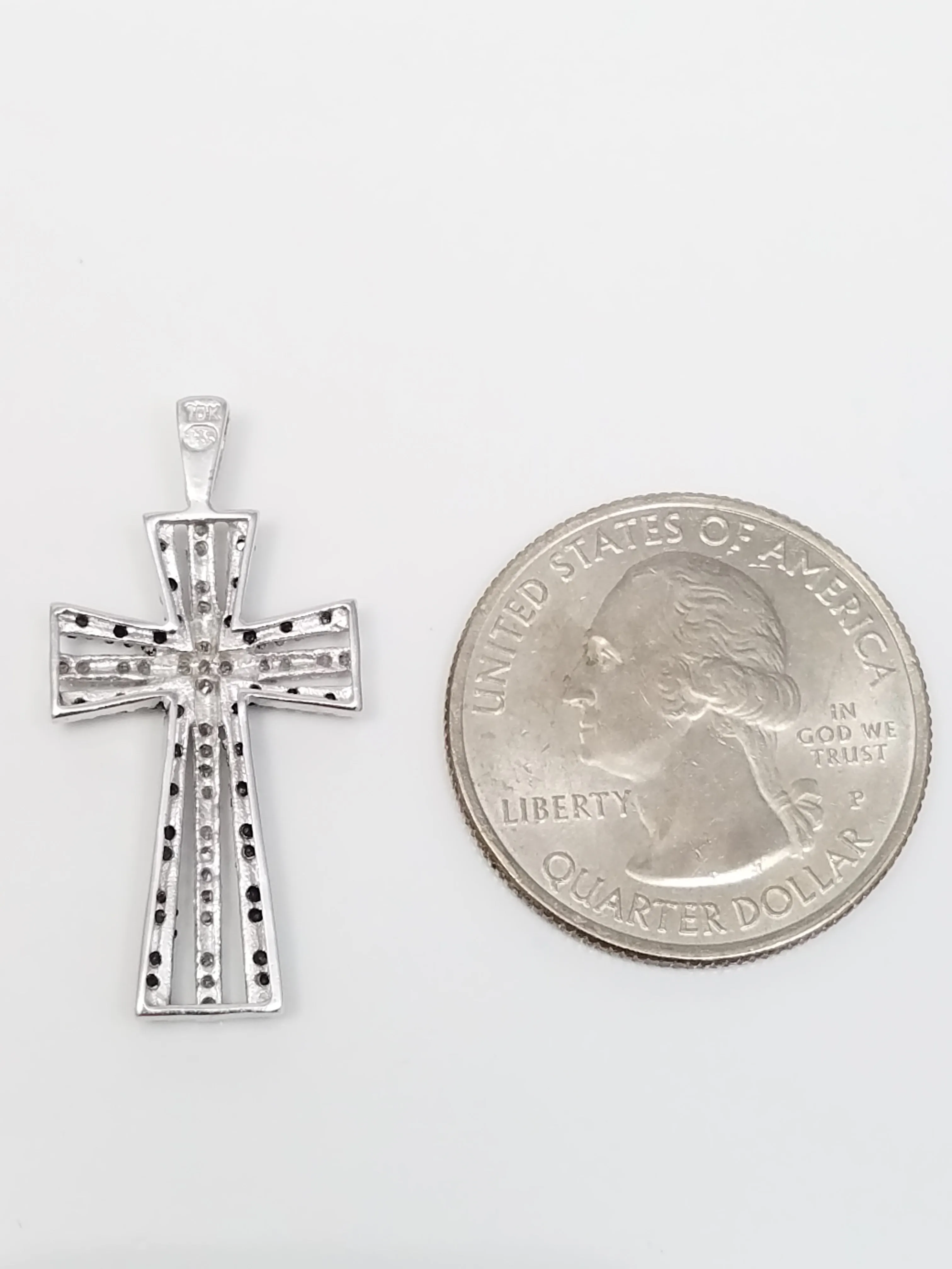 Black & White Diamond 10k White Gold Cross Pendant