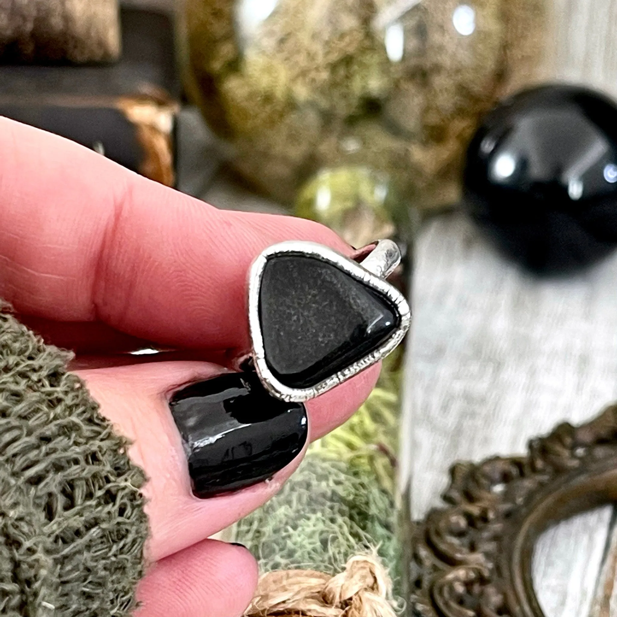 Black Onyx Ring in Fine Silver Small Natural Stone Ring Size 5 6 7 8 9 10 / Foxlark Collection