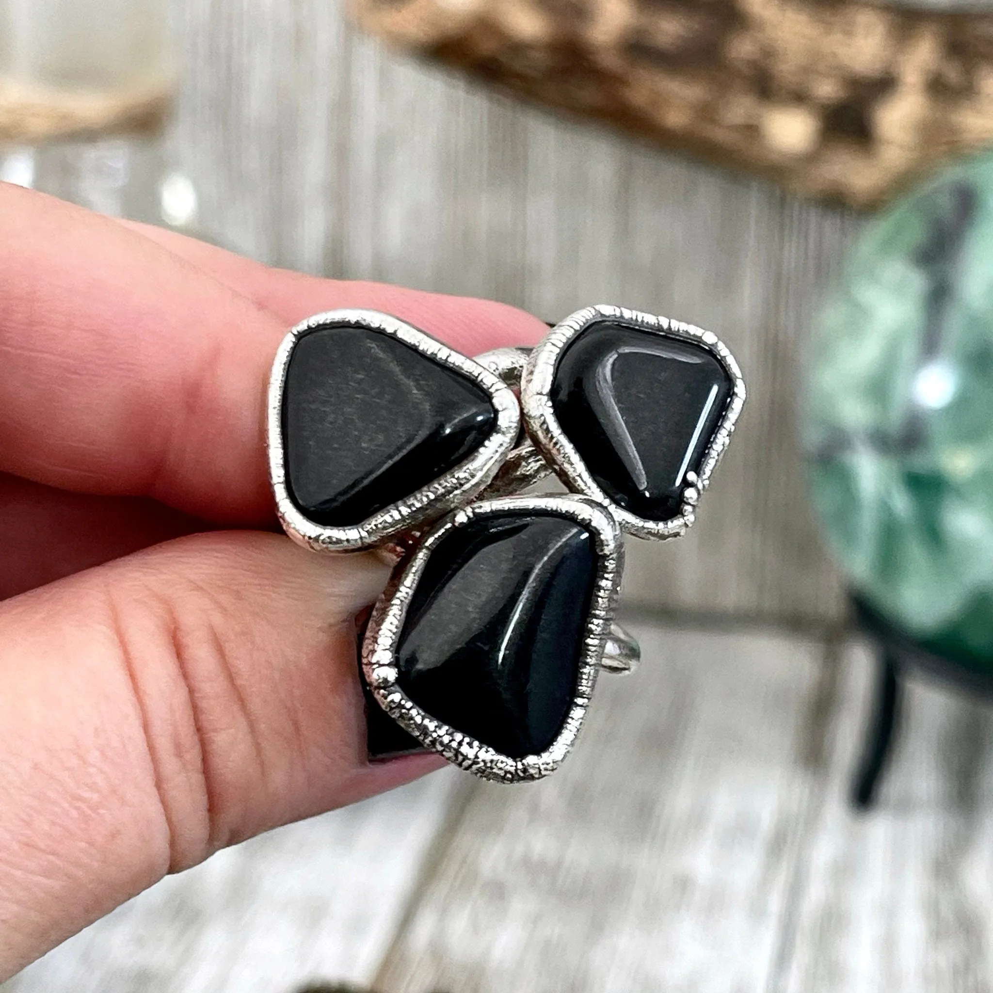 Black Onyx Ring in Fine Silver Small Natural Stone Ring Size 5 6 7 8 9 10 / Foxlark Collection