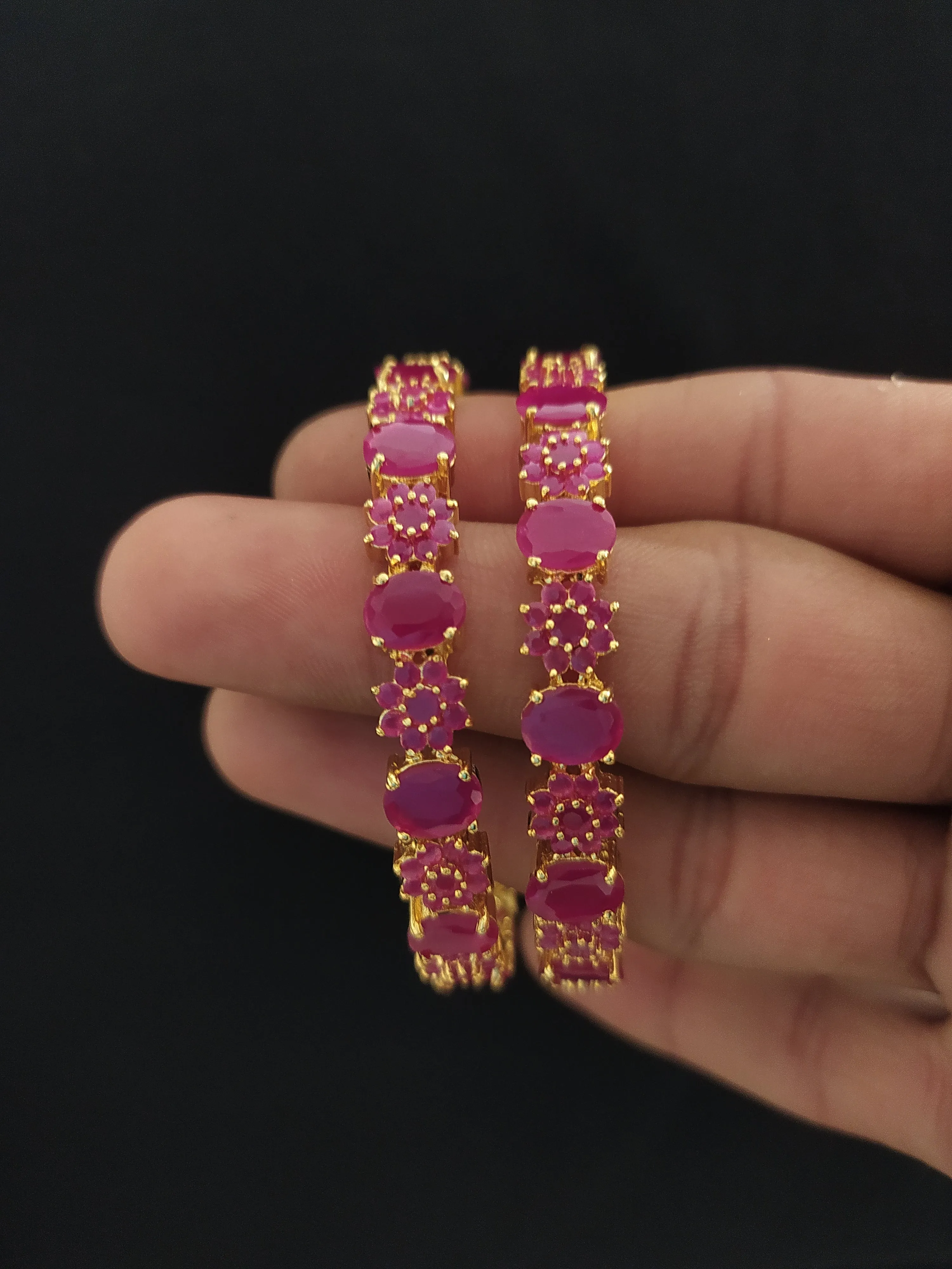 Blooming Elegance of Floral Design Gold Plated Zircon Bangles