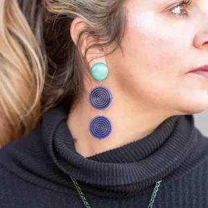 Blue & Green TurnTable Statement Earrings