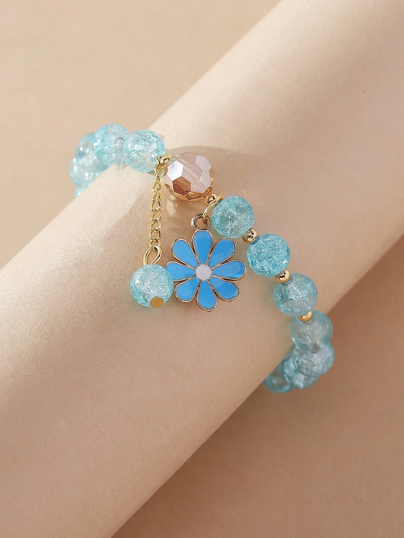 Blue Flower Charm Beaded Bracelet Women Bracelet Stackable Bracelet Crafted