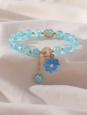 Blue Flower Charm Beaded Bracelet Women Bracelet Stackable Bracelet Crafted