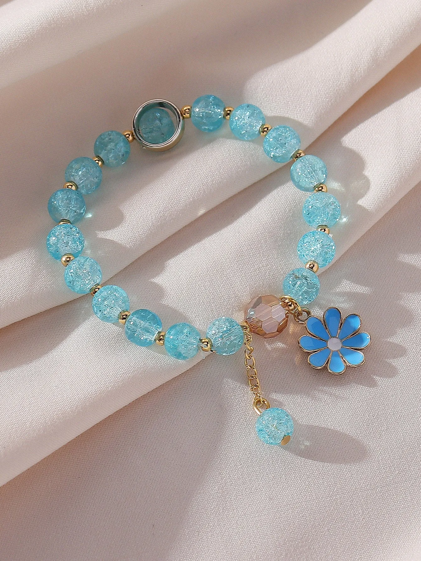 Blue Flower Charm Beaded Bracelet Women Bracelet Stackable Bracelet Crafted